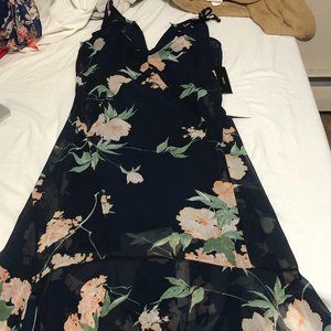 Navy Blue Floral Print Maxi Dress